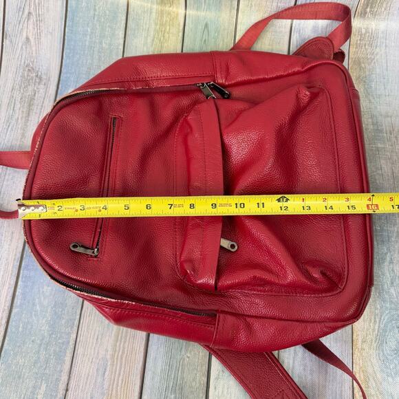 Damero Red Leather Backpack Keizer Double Strap Travel Bag Laptop Pockets - Picture 2 of 9